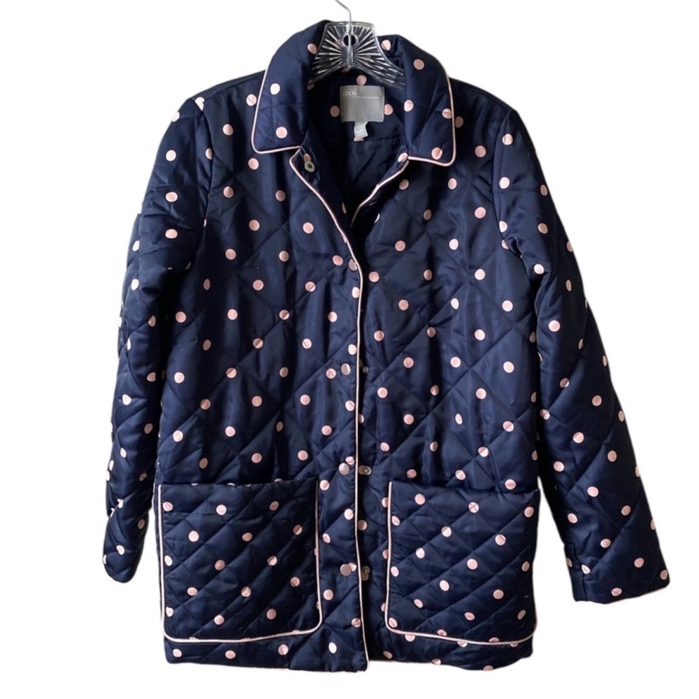 Women's ASOS Navy and Pink Polka Dot Quilted Jacket